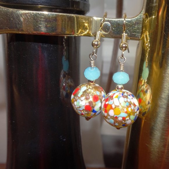 Handcrafted earrings made from Cluseau style glass beads from Murano, Italy - Picture 3 of 7